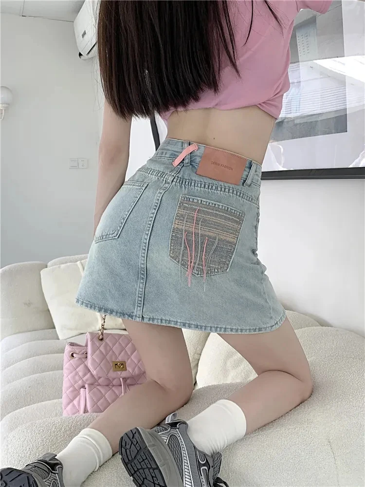 

Zoki Fashion Tassel Women Denim Skirt Streetwear Sexy High Waist A Line Mini Skirt Summer Pockets Female Korean Harajuku Skirts