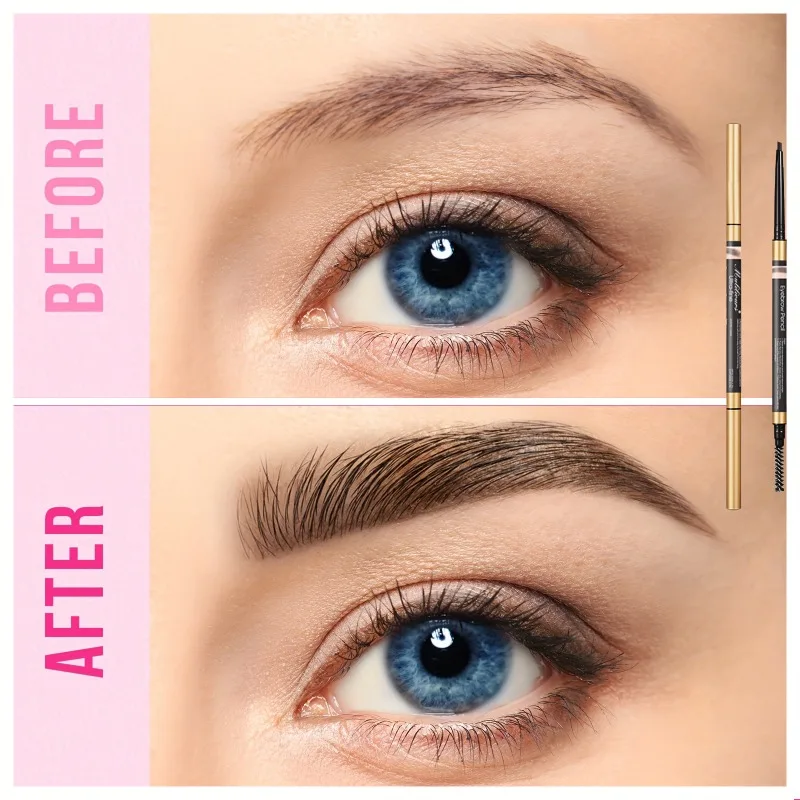 Muliliours 2-in-1 デュアルエンドアイブロウペンシル 防水長持ちアイメイクアップ イージーグライドアイブロウペンシル 5 色オプション付き