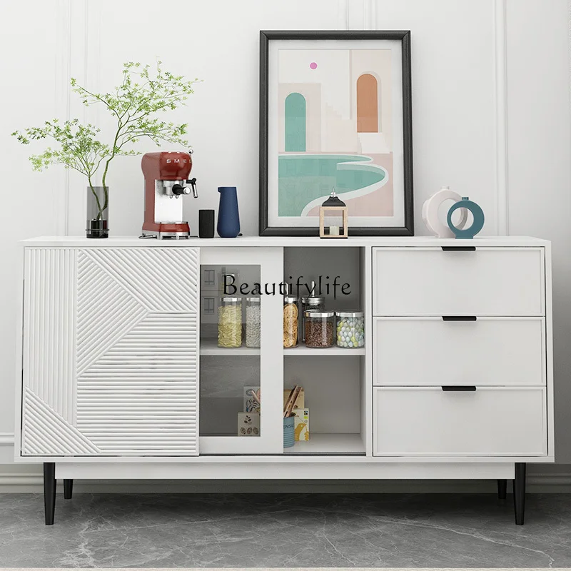 Double Sliding Door Sideboard Cabinet Light Luxury Solid Wood Wall Integrated Living Room Locker