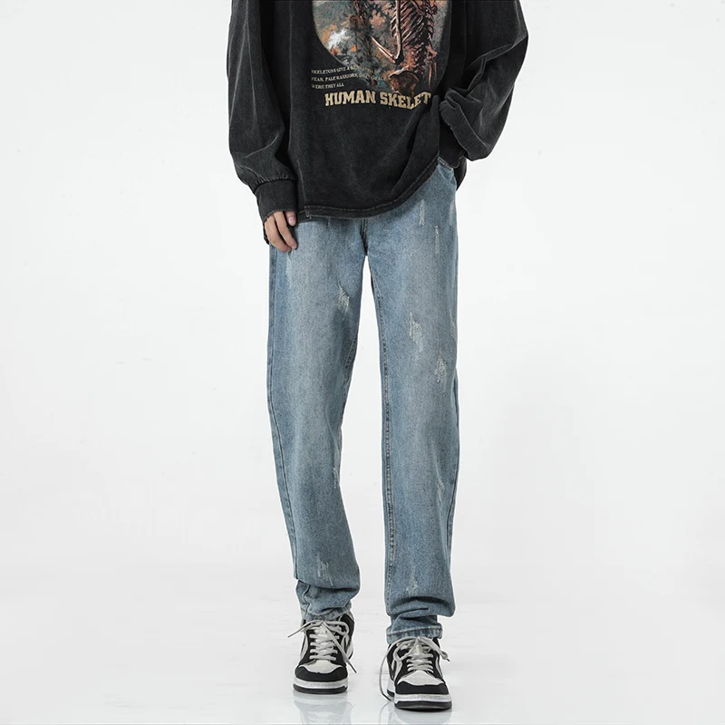 

Мужские джинсы Waed Slim Fit, модные свободные брюки прямого кроя для весны и осени, повседневные, износостойкие
