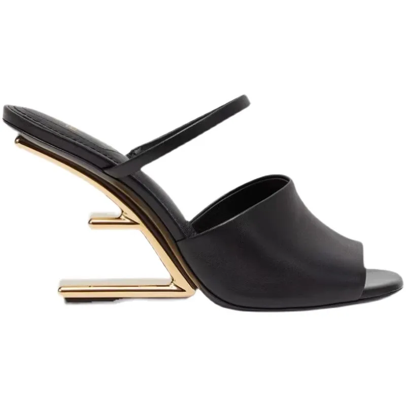 Spring and summer new fur PU special-shaped heel fashion slippers wedge high-heeled dress large size small size women's sandals