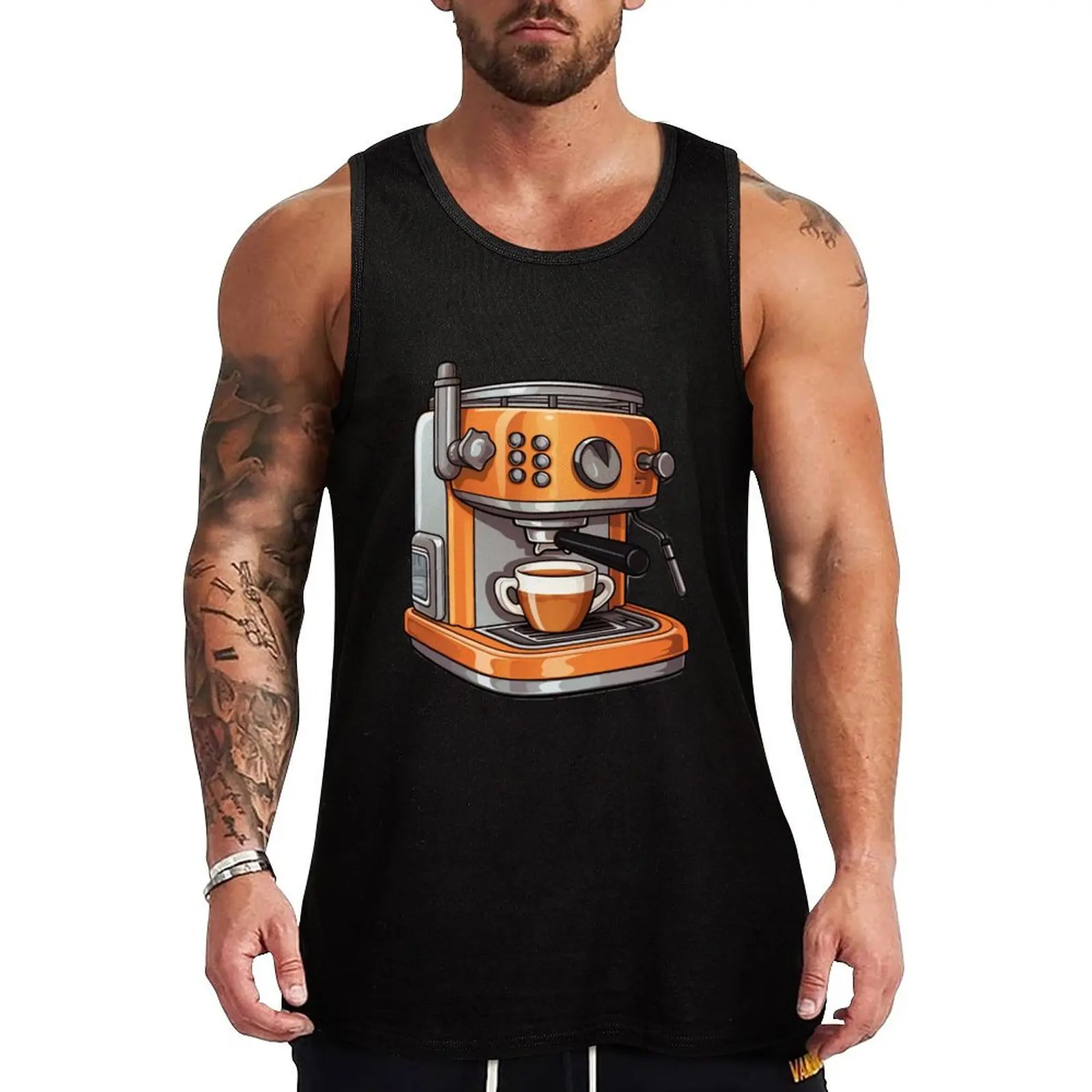 espresso machine Tank Top Men's sleeveless summer clothes men 2025 anime clothes man vest