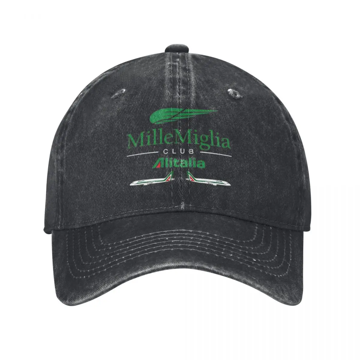 Alitalia Mille Miglia Unisex Baseball Cap Distressed Denim Washed Cap Hat Classic Outdoor Activities Adjustable Fit Snapback Hat