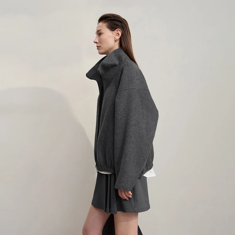 AMII manteau femme 2025 hiver nouveau col montant fermeture éclair tout laine veste femme manteau chaud polyvalent dames vêtements 12524035