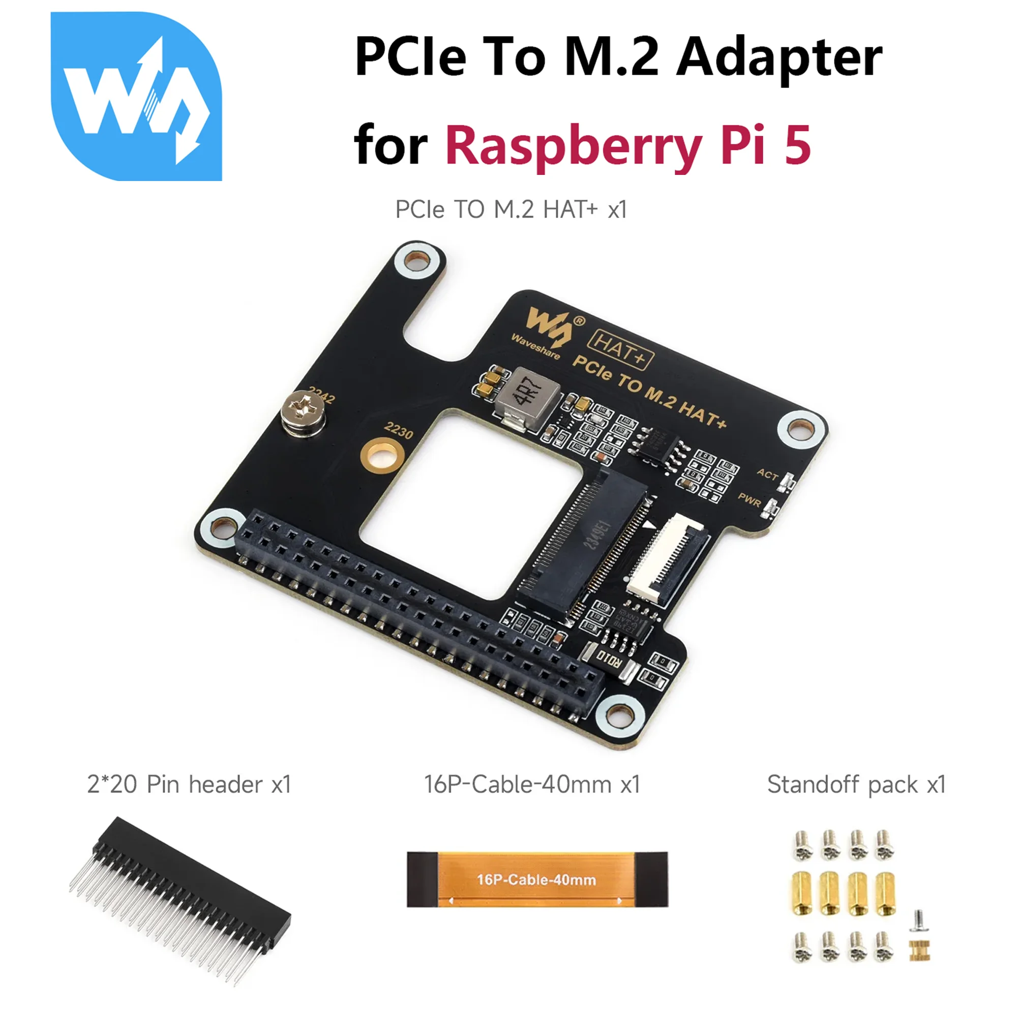 

Raspberry Pi 5 PCIe To M.2 HAT+ Supports NVMe Protocol M.2 Solid State Drive Optional 128GB / 256GB Solid State Drive