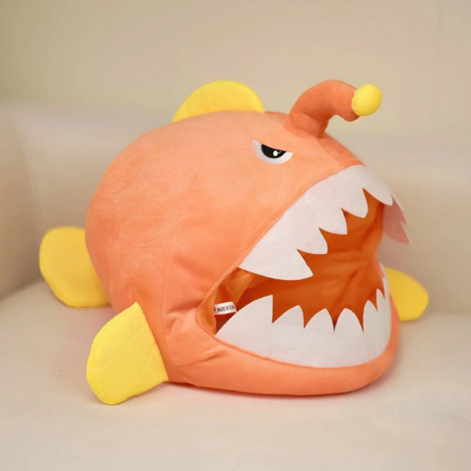 Chapéu de Peixe-Pescador com Enchimento de Algodão PP, Chapéu de Fantasia de Animal Aquático Macio e Engraçado, Cobertura de Cabeça de Animal Aquático, Iniciador de Conversas