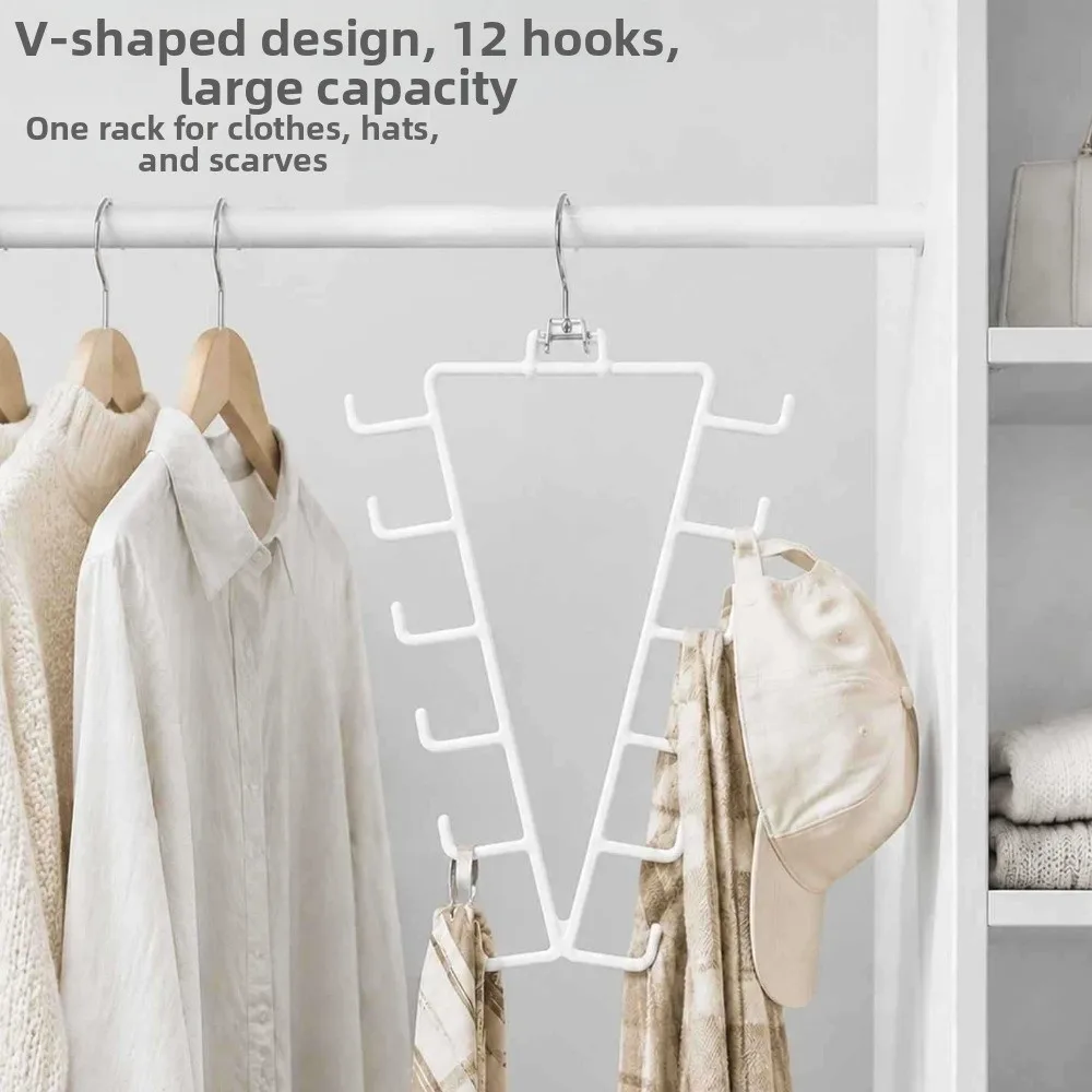 2Pcs 12 Hooks Metal V Shaped Hanger Rotatable Space Saving Laundry Hanger Iron Art Anti-Slip Hat Storage Rack Home Storage