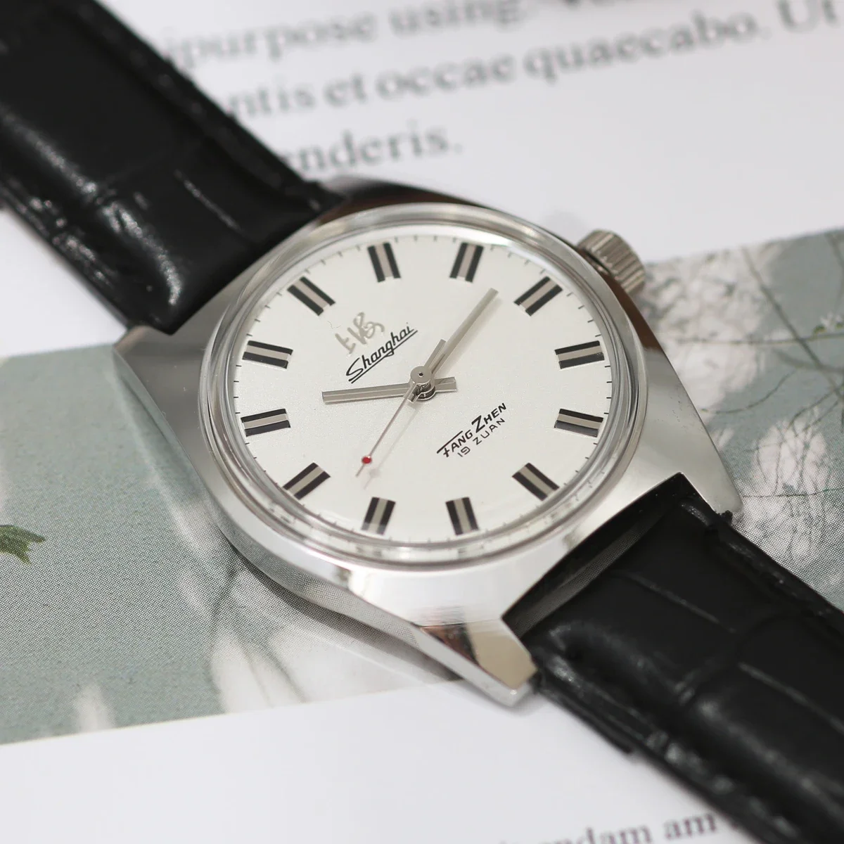 Shanghai 7120 Men Hand Wind Mechanical Watch Minimalist Bauhaus Waterproof Leather Dress Watch
