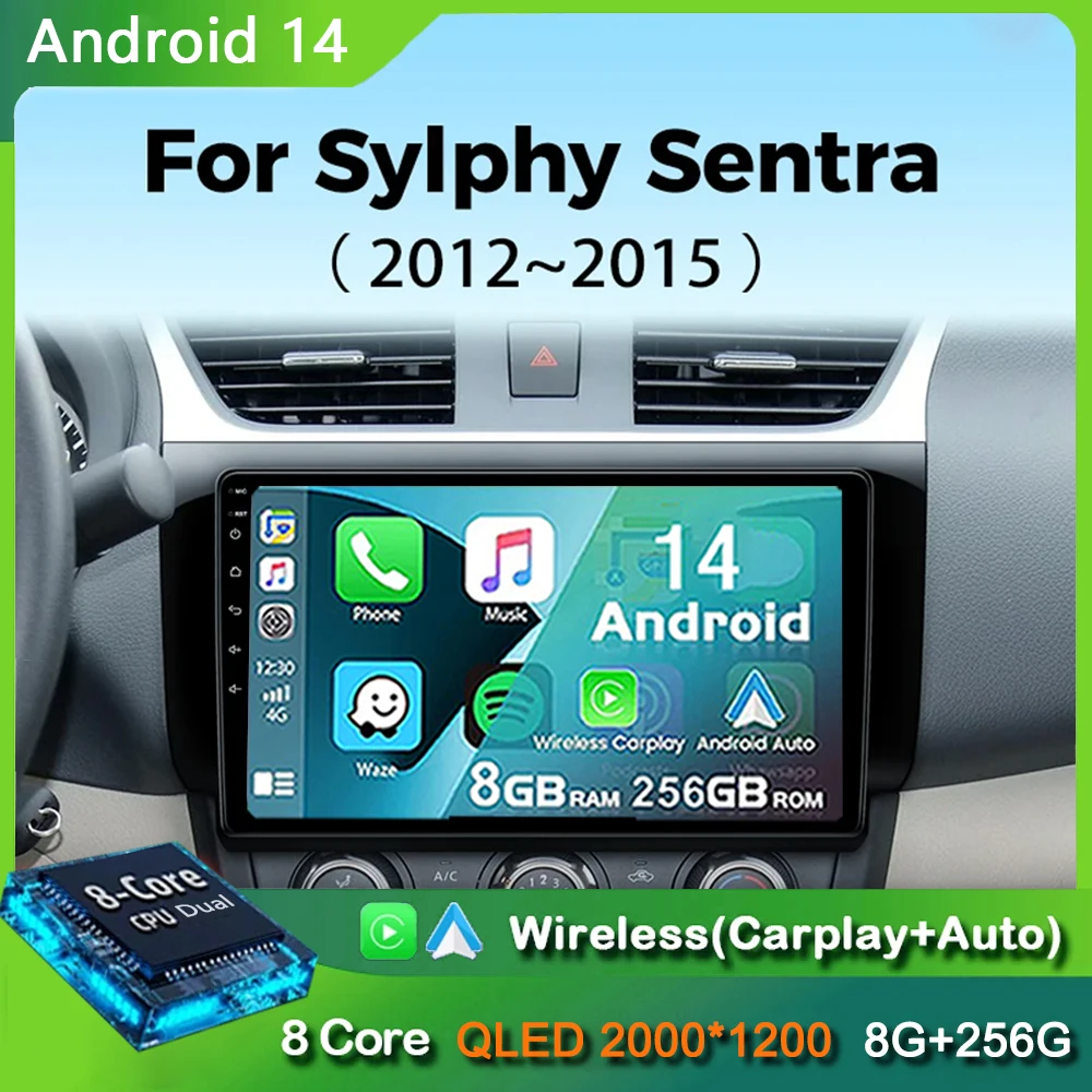 

Автомобильный радиоприемник Carplay на Android 14 для Nissan Sylphy B17 Sentra 12 2010 - 2020 с навигацией, мультимедийным GPS-плеером, стерео, Wi-Fi + 4G DVD BT