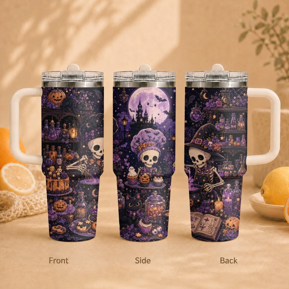 Halloween skeleton Vacuum Flasks 40oz Vacuum Insulated Travel Mug - Stainless Steel Straw Cup Lid
