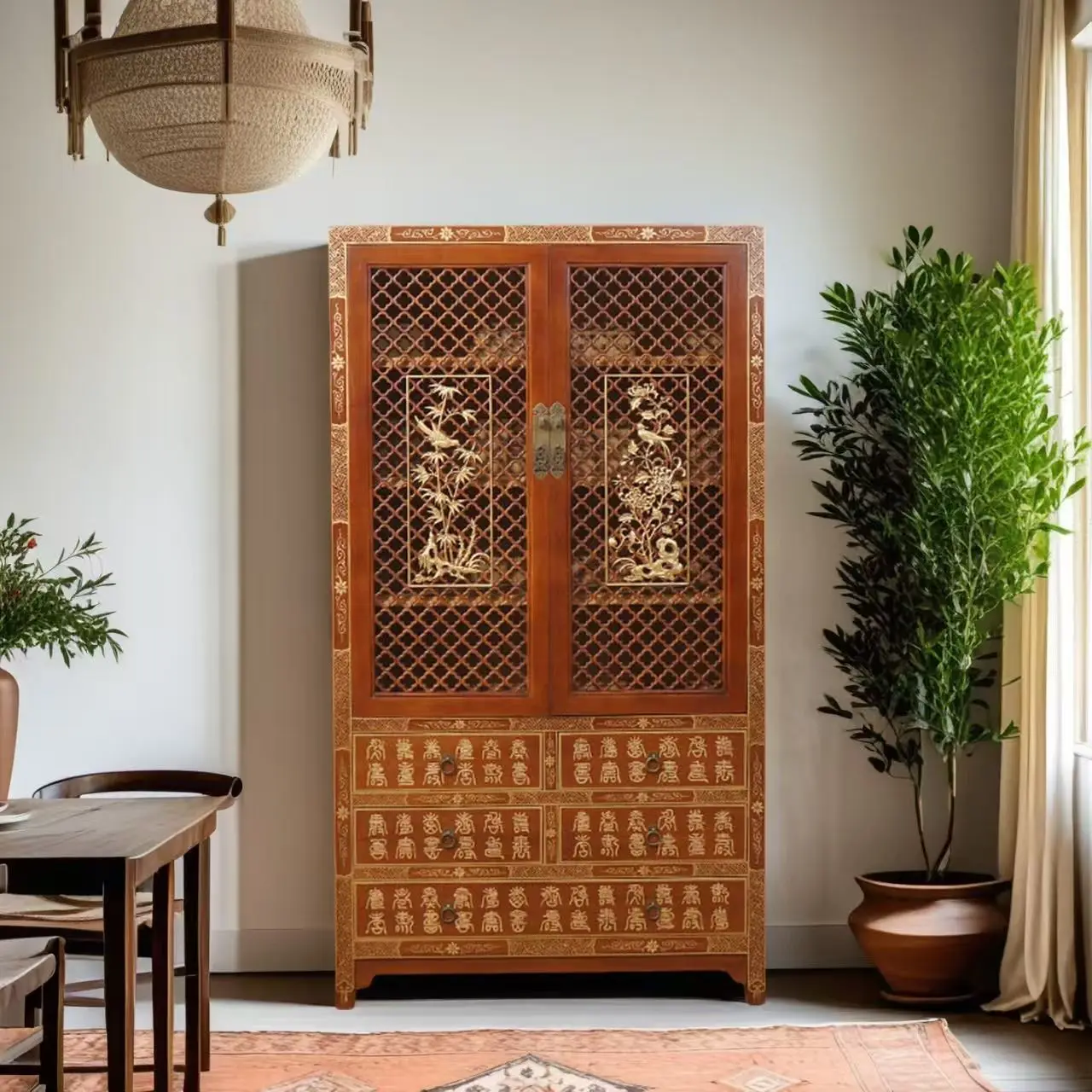 New Chinese solid wood bookcase, living room display cabinet, multi-layer storage cabinet, locker, retro wardrobe