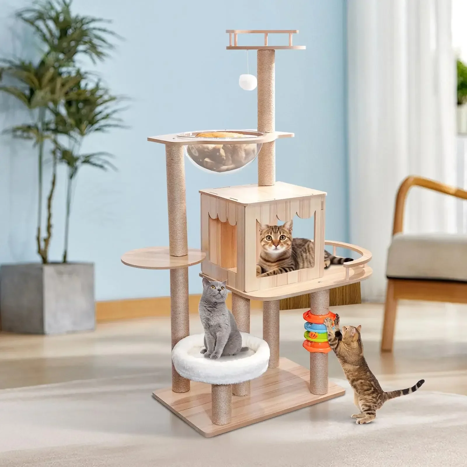 

XIANGLONG Modern New Style Solid Wood Cat Tree Tower Natural Scratching House Climbing Frame For Big Cats For Playing