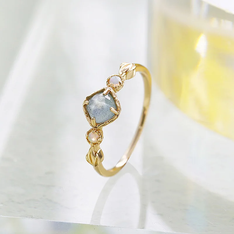 

LAMOON Natural Labradorite Ring For Women Gemstone Ring Amazonite Opal 925 Sterling Silver Gold Plated Fine Jewelry Accessories