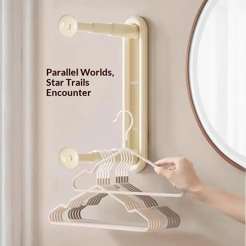 Wall Mounted Hanger Storage Rack No Drilling Adhesive Double Layer Design For Laundry Room Bedroom Closet Organization