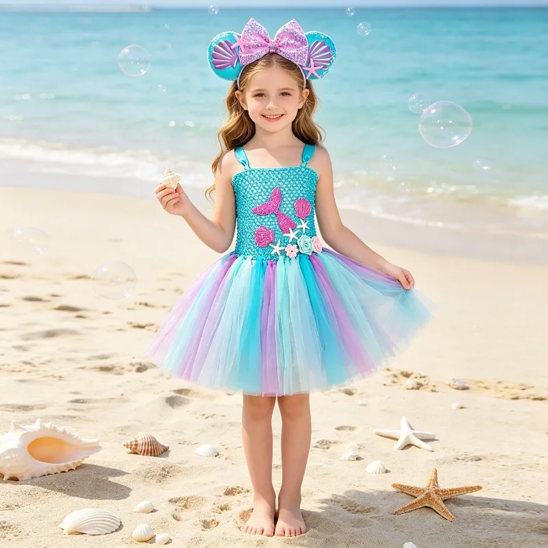 Halloween New Tutu Dress Kids Princess Tulle Dress Sleeveless Layered Mesh Gown Children Holiday Party Outfit Festive Flowy Wear
