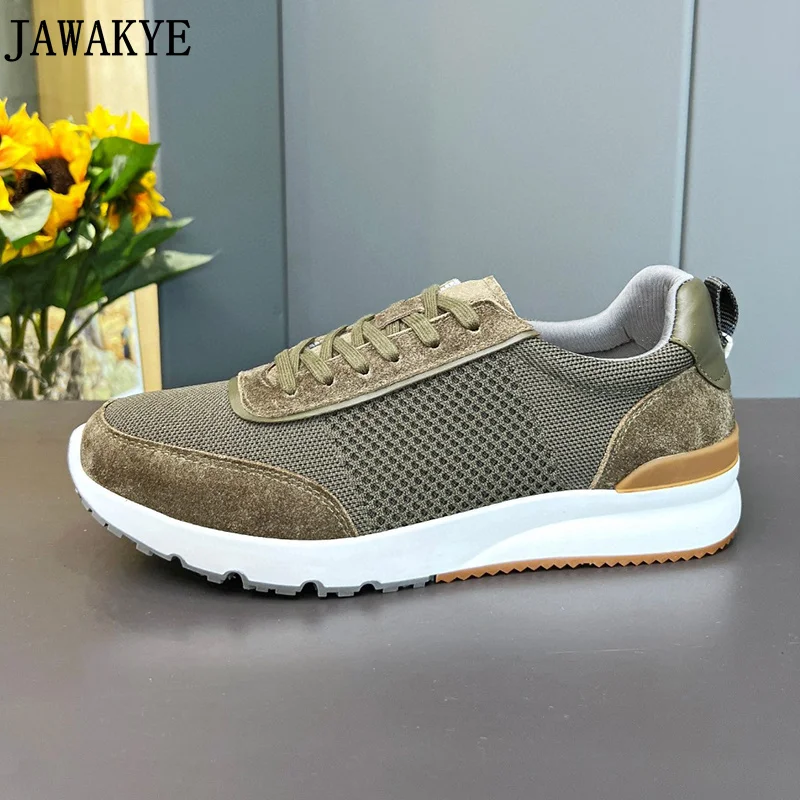 Low Top Knitting Flat Loafers Men Round Toe Lace Up Casual Flat Shoes Autumn Comfort Party Shoes Male Vacation Walking Shoes Men