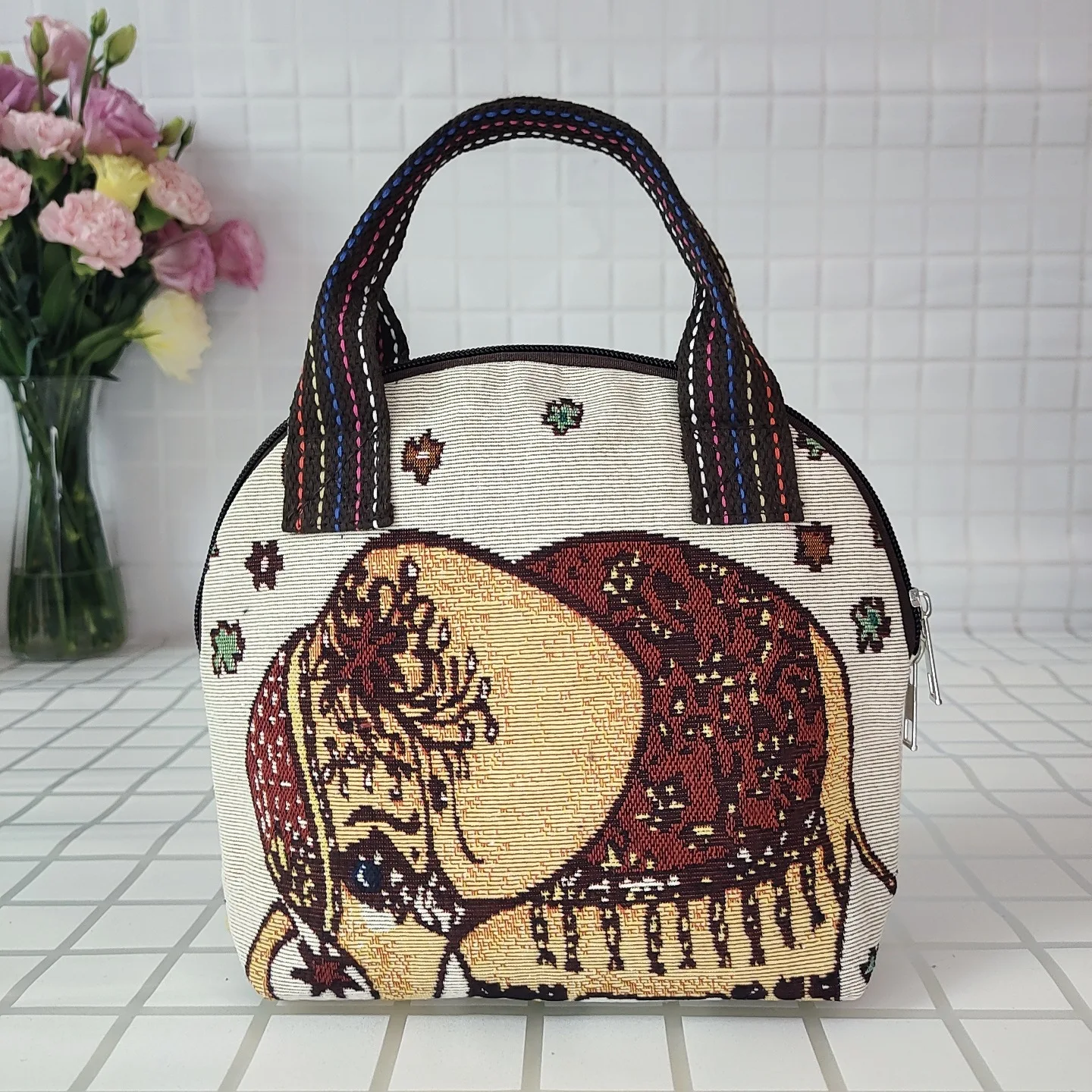 Women\'s Embroidery Shell Handbag Elephant Owl Printed Mobile Phone Purse