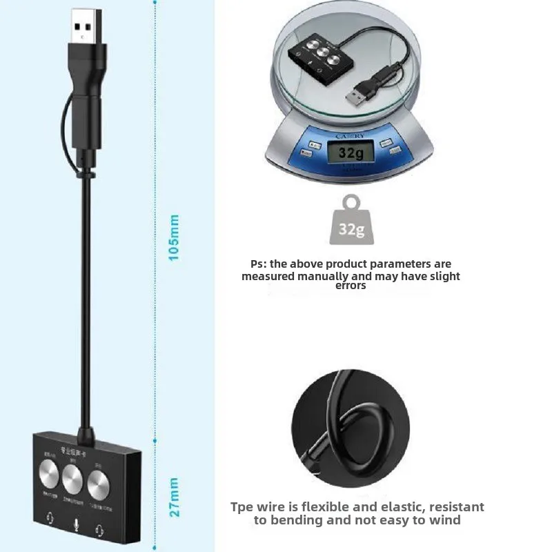 USB External Sound Card USB+ Type C  Jack Headphone Microphone Audio Adapter