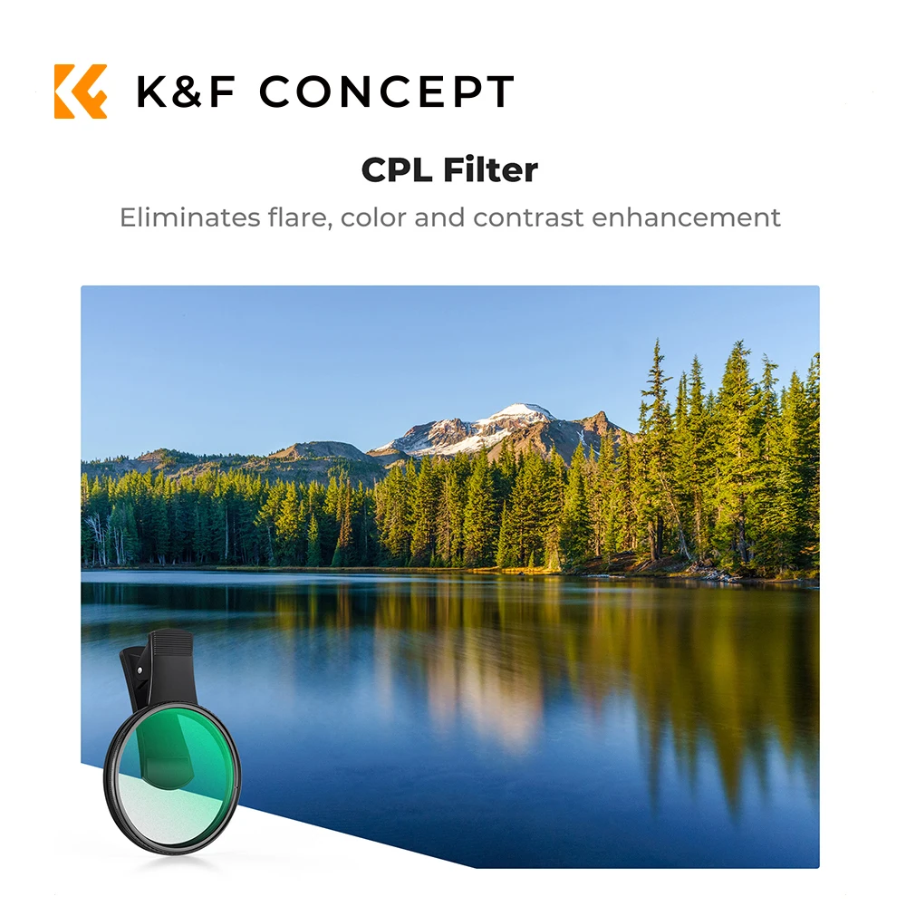 K&F CONCEPT 클립온 CPL 폴라라이저 필터 (휴대폰 및 67mm 카메라 렌즈용, 아이폰 17/16/15/14/13/12 호환)