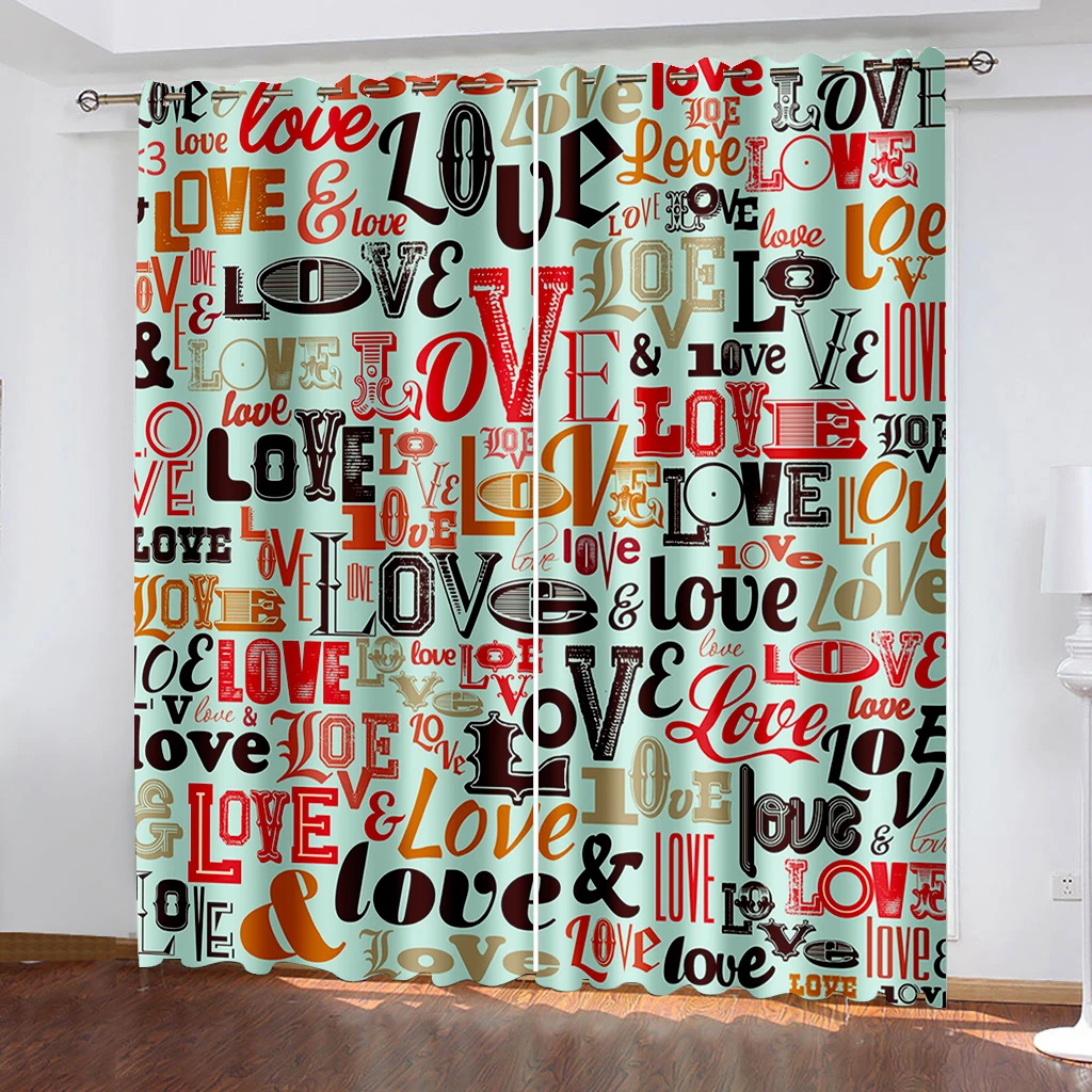 Valentine's Day special pattern digital printed curtain Home holiday curtain fabric Balcony bedroom 90g polyester fiber two pane