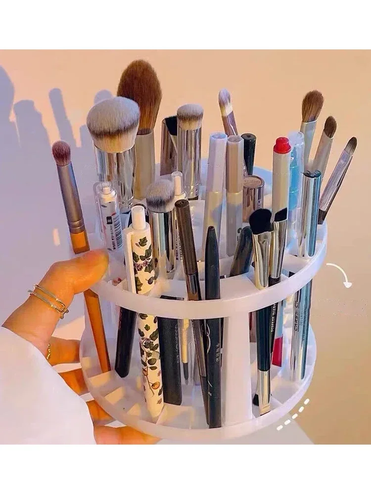 กล่องเก็บแปรงแต่งหน้าอเนกประสงค์ขนาดใหญ่ สำหรับจัดระเบียบโต๊ะเครื่องแป้ง อุปกรณ์แต่งหน้า และที่เก็บปากกา