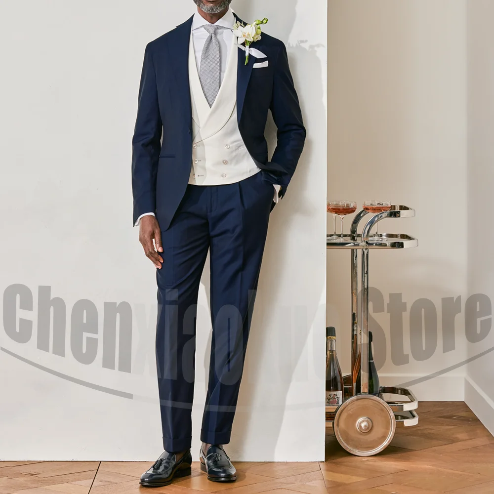 

Fashion Men Suits 3 Piece One Button Solid Color Tuxedos Set Formal Wedding Groom High-end Elegant Party Prom Male Suit
