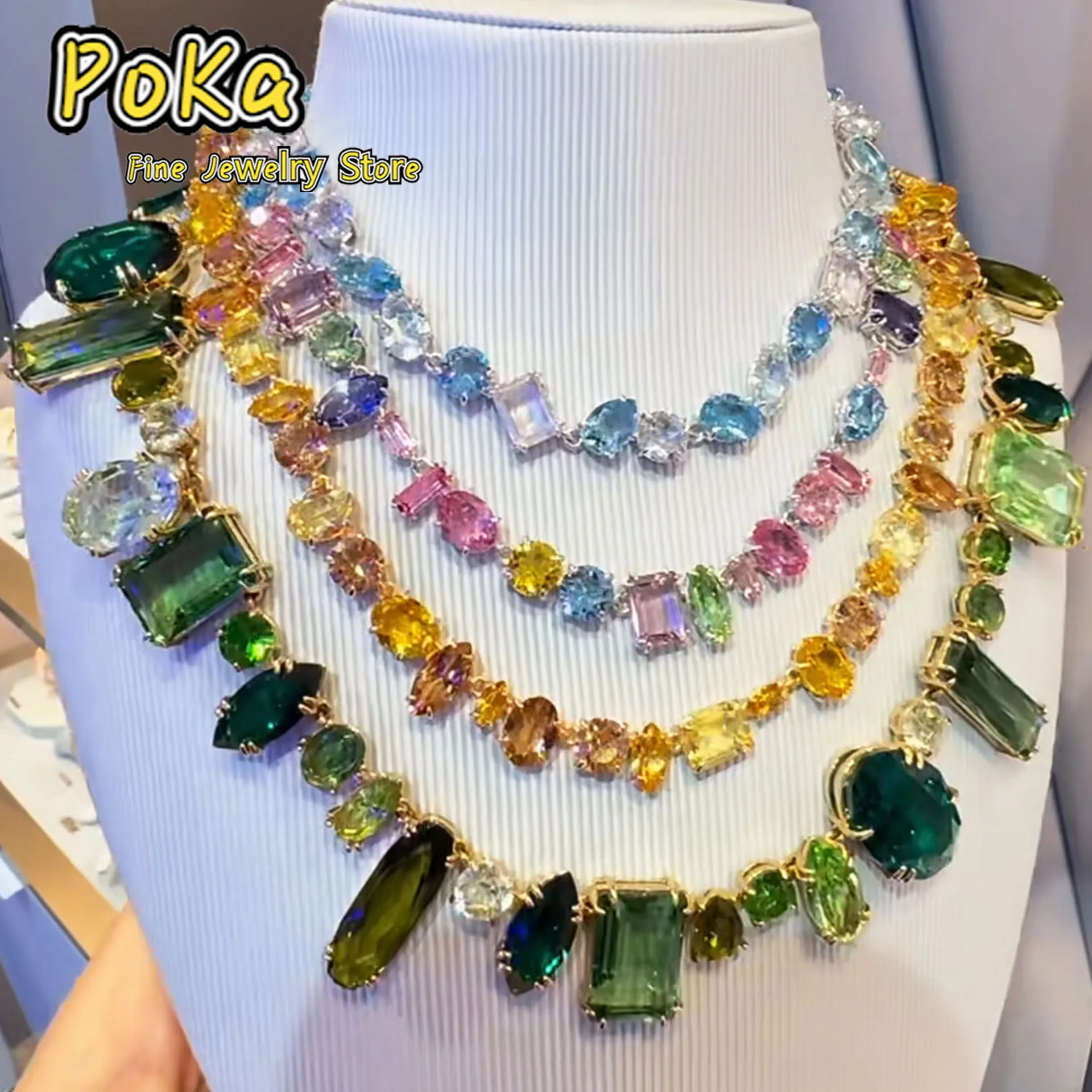 

Candy Series Green Pink New Caramel Luxurious Crystal Necklace Earring High Quality Party Exquisite Gifts for Women