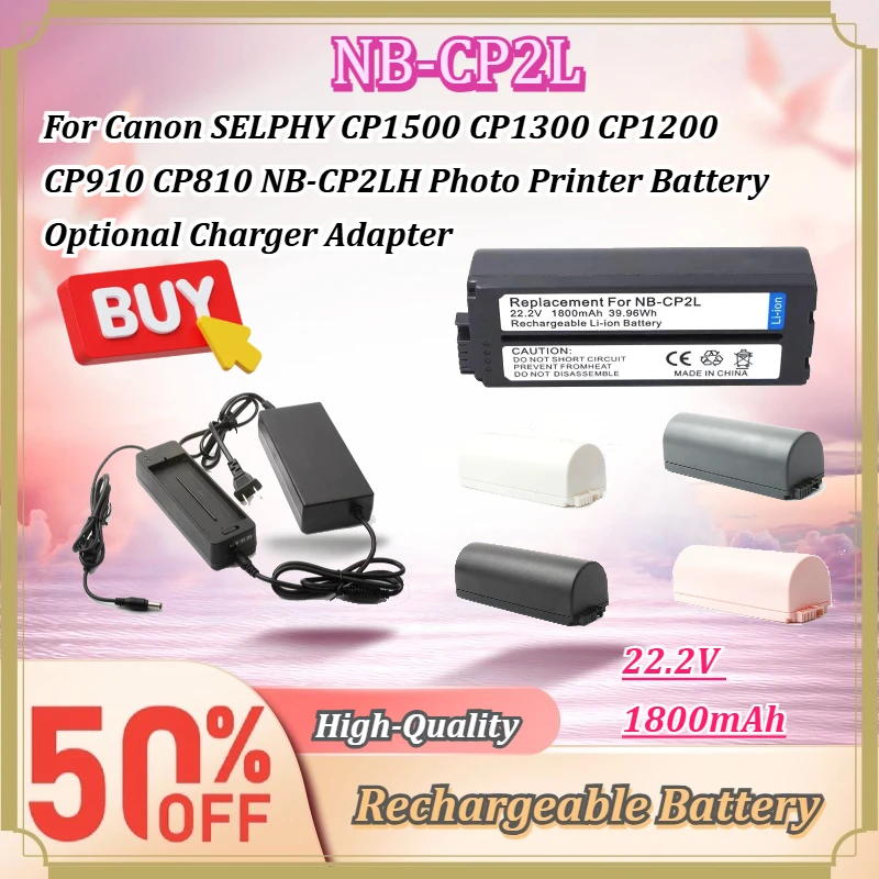 NB-CP2L 22.2V 1800mAh Photo Printer Battery for Canon SELPHY CP1500 CP1300 CP1200 CP910 CP810 NB-CP2LH Optional Charger Adapter
