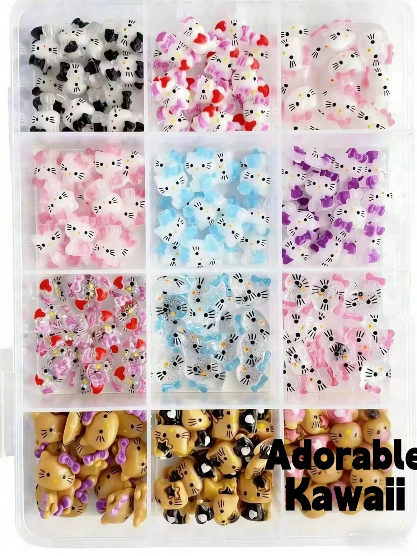 120PCS Box Mixed Hello Kitty 3D Nail Charms Cute Cartoon Resin Ornaments Kawaii DIY Nail Art Manicure Decor Accessories