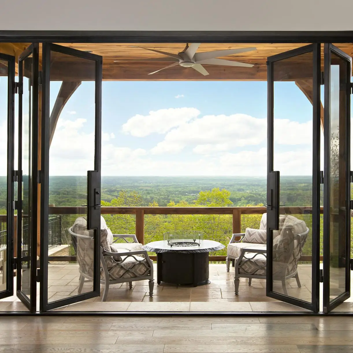 Puertas plegables de aleación de aluminio, puertas de doble acristalamiento con balcón y Patio