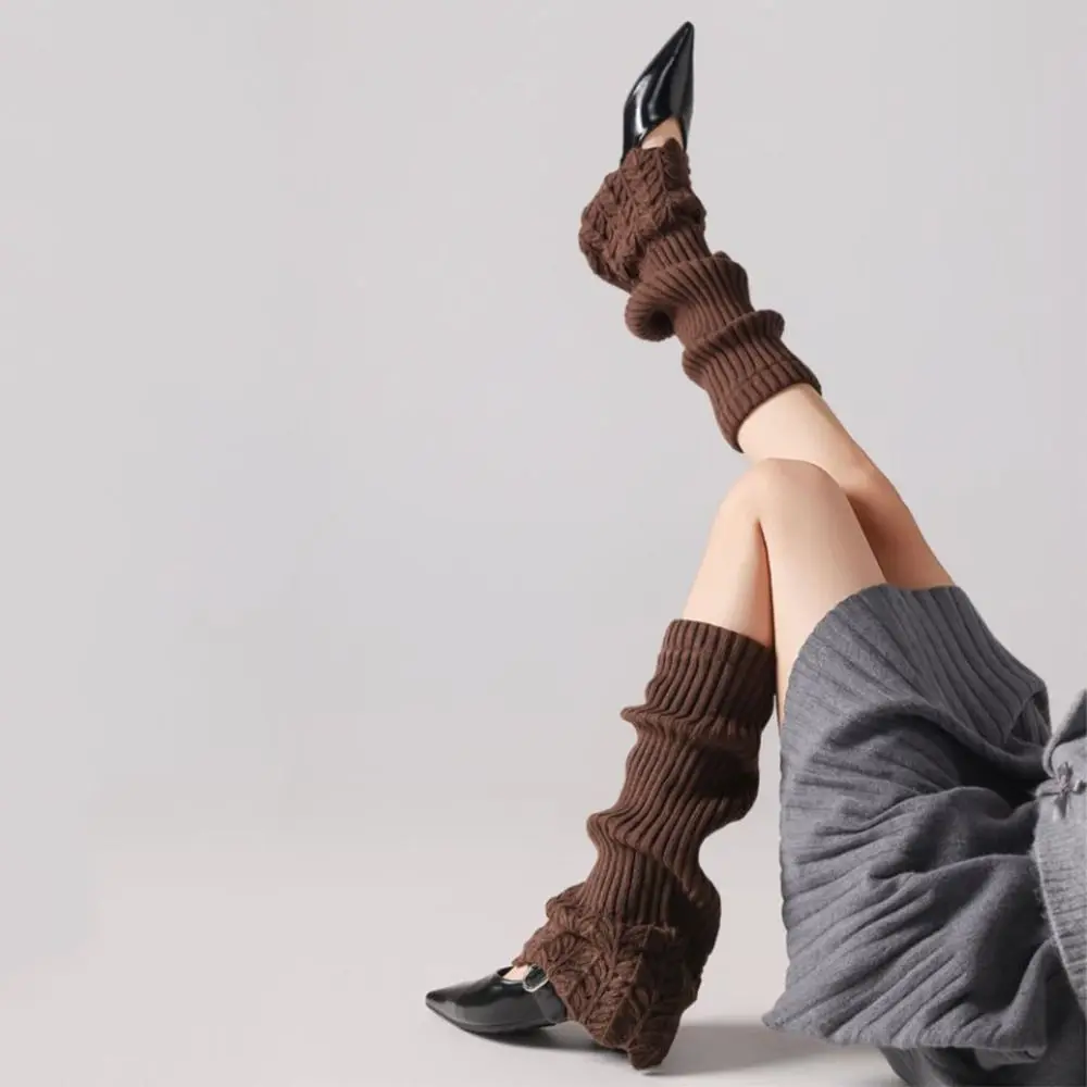 Penghangat Kaki Rajut Wanita Y2K Sederhana Warna Solid Tebal Kaus Kaki Sepatu Bot Gadis Lembut Setengah Betis Kaus Kaki Panjang Harajuku