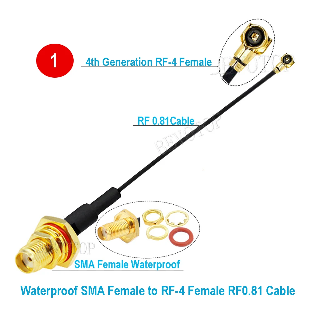 10PCS RF0.81 Cable Waterproof SMA / RP-SMA Female to MHF4 Female RF Coaxia Pigtail WIFI Antenna Extension Jumper BEVOTOP