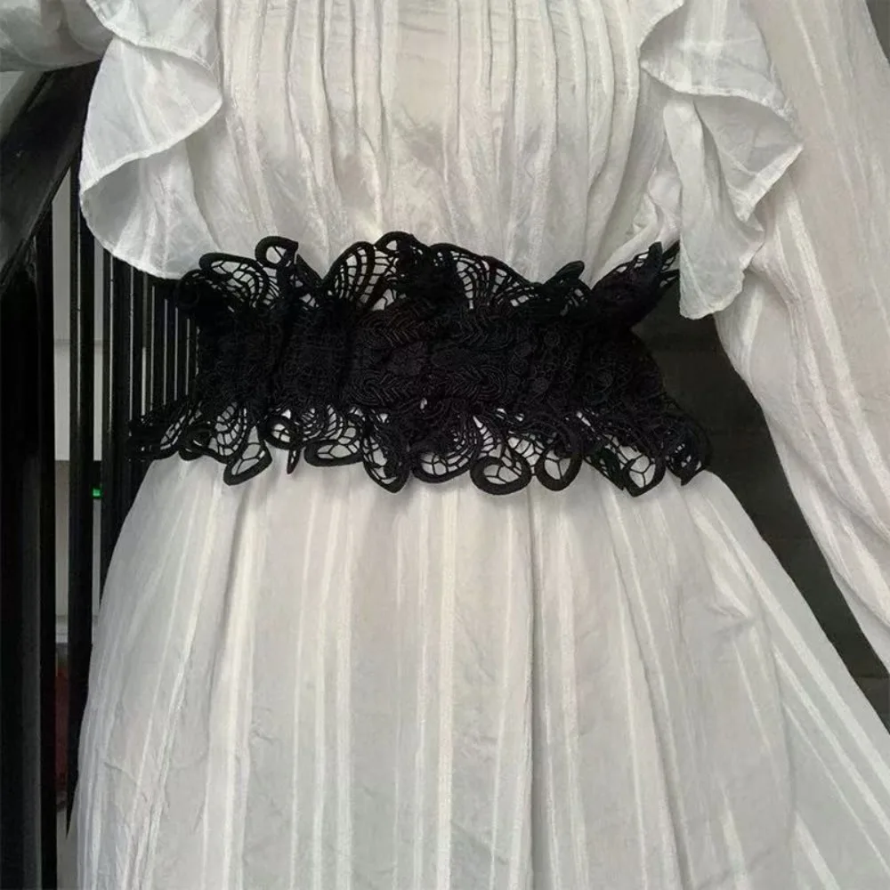 

Fashion Solid Color Lace Cummerbunds Elastic Tie Rope Corset Belt Hollow Waistband Wide Waist Corset Girl
