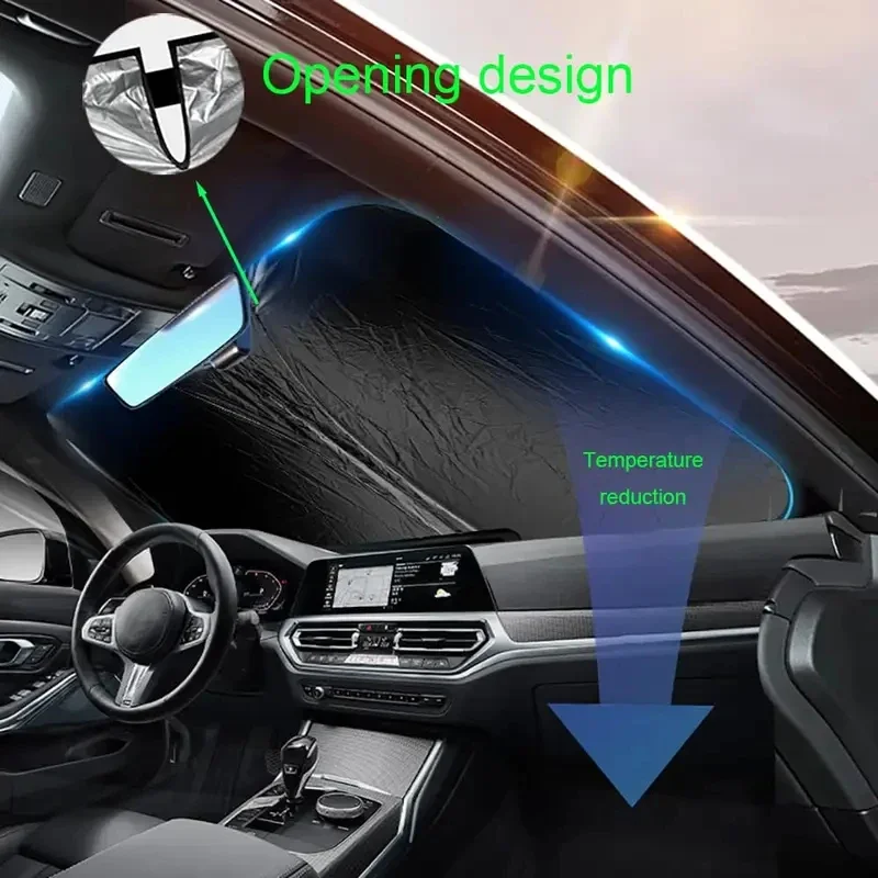 Foldable Car Windshield Sun Shade UV Block Heat Insulation Front Window Visor with Mirror Cutout Universal for Cars SUVs Amagi