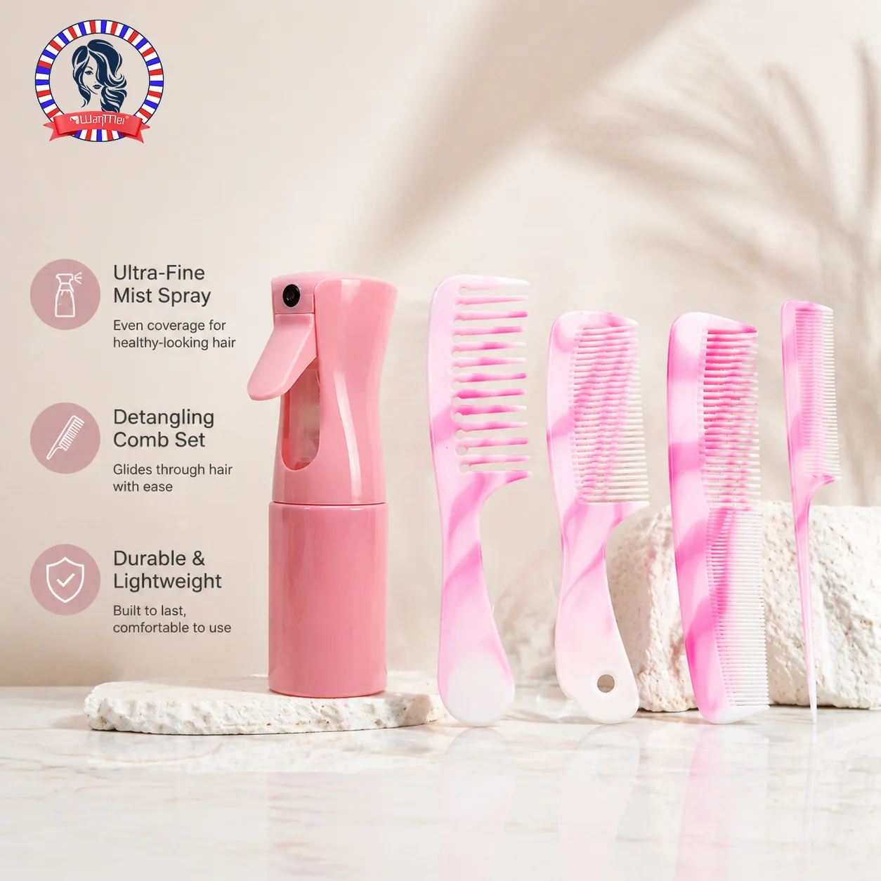 Juego de peines desenredantes para el cabello, 4/5 piezas, con botella de spray, herramientas de peinado para cabello húmedo, seco, rizado y liso, para mujeres y hombres