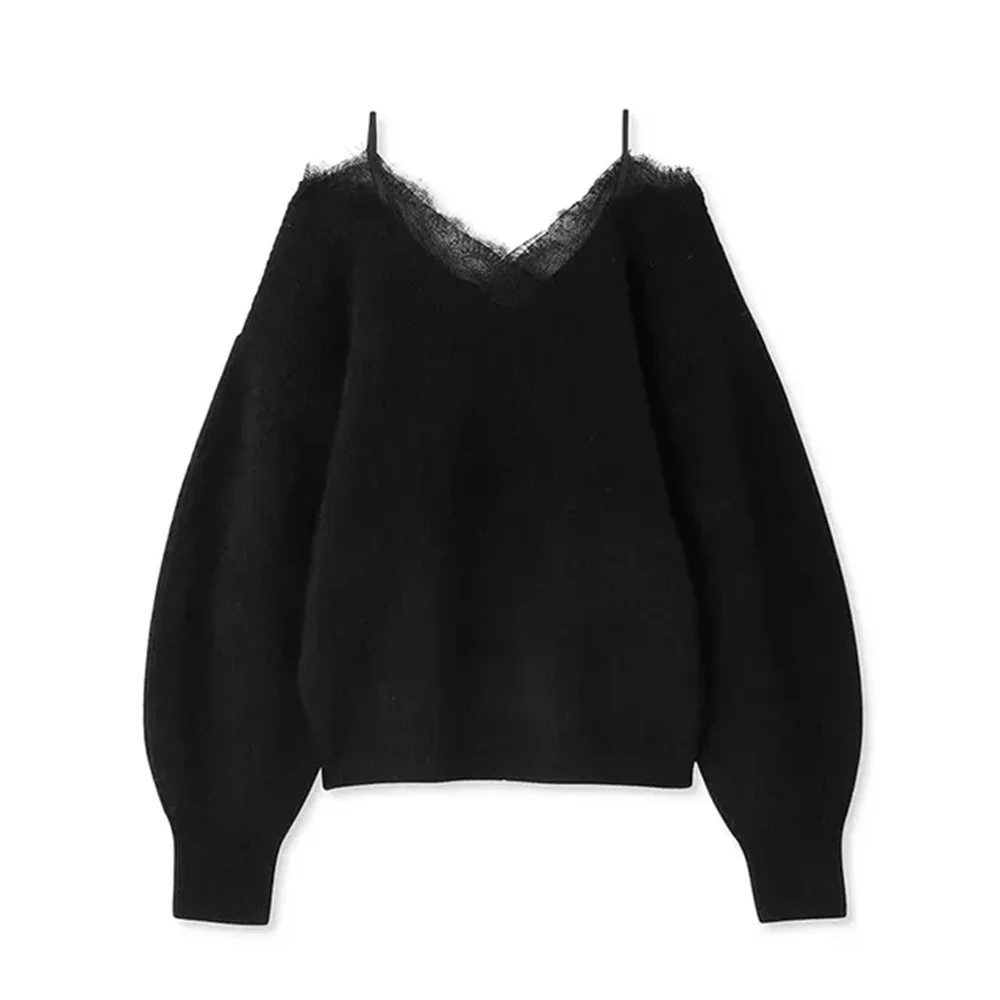 Fashion Elegant Lace Patchwork Pullover Sweater Loose Casual Long Sleeve Pullover Female 2025 Autumn Winter Japanese Knitwear 5 Fashion Elegant Lace Patchwork Pullover Sweater Loose Casual Long Sleeve Pullover Female 2025 Autumn Winter Japanese Knitwear 5