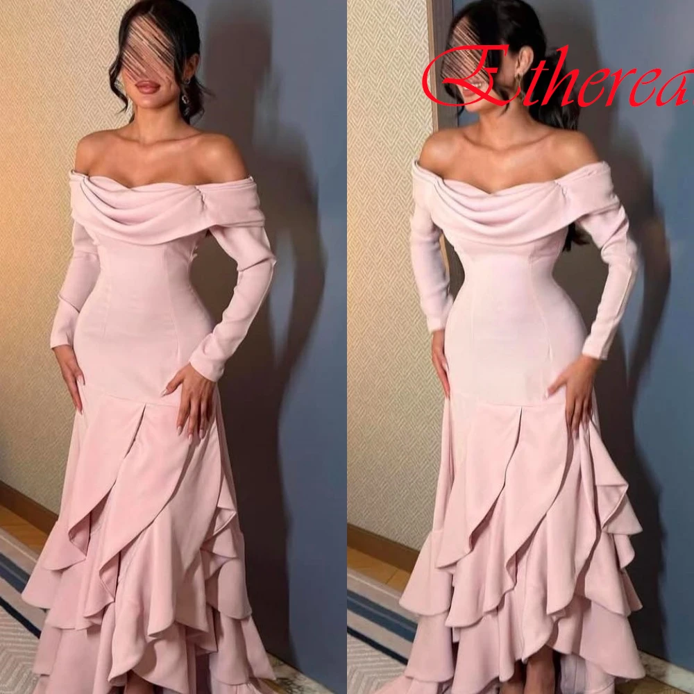 Customized Elegant Off the Shoulder Sleeveless Evening Dress Temperament Jersey Prom Dresses Delicate Ruched Party Gowns