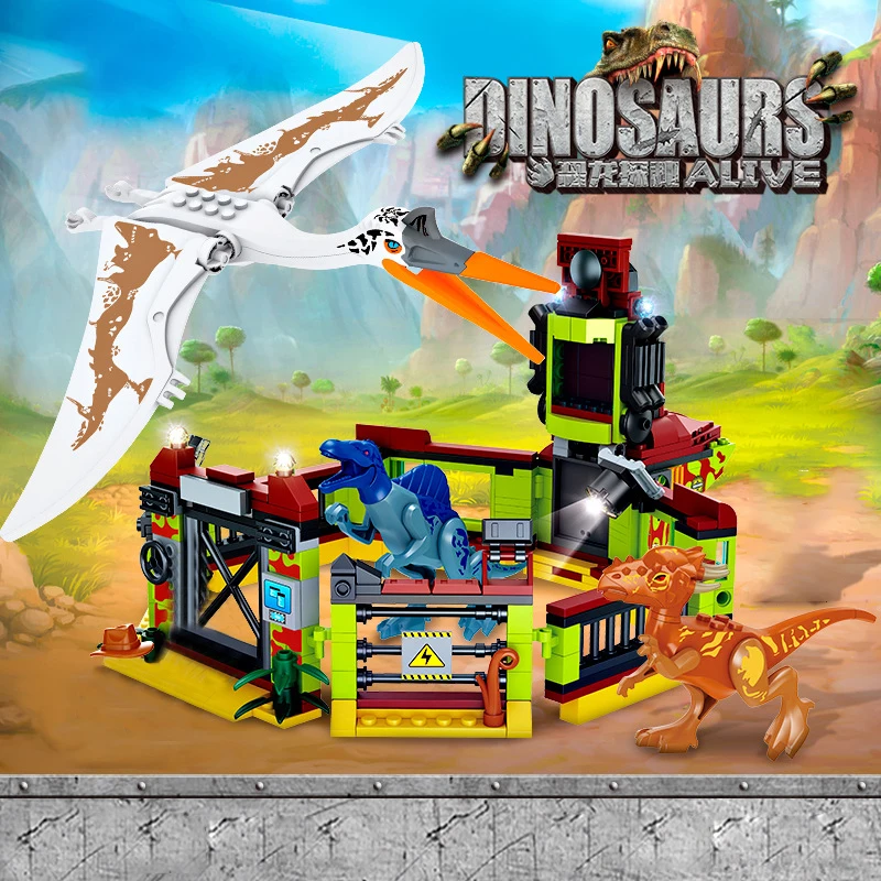 Cretive Ideas 2in1 Dinosaur Adventure Roving Vehicle Building Blocks Pterosaur Pursuit Model Brick Assembly Toy Gift For Kid Boy