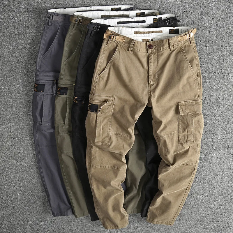 Work pants men's tide spring and fall casual pants dirt-resistant wear pants multi-pocket large size loose work pants cotton