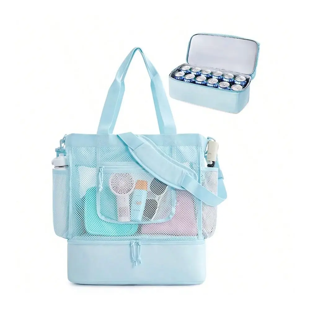 

Tote Bag With Insulated Cooler Compartment, Large Capacity Foldable Beach Bag With Zipper Pockets, MultiColor Available For Bea