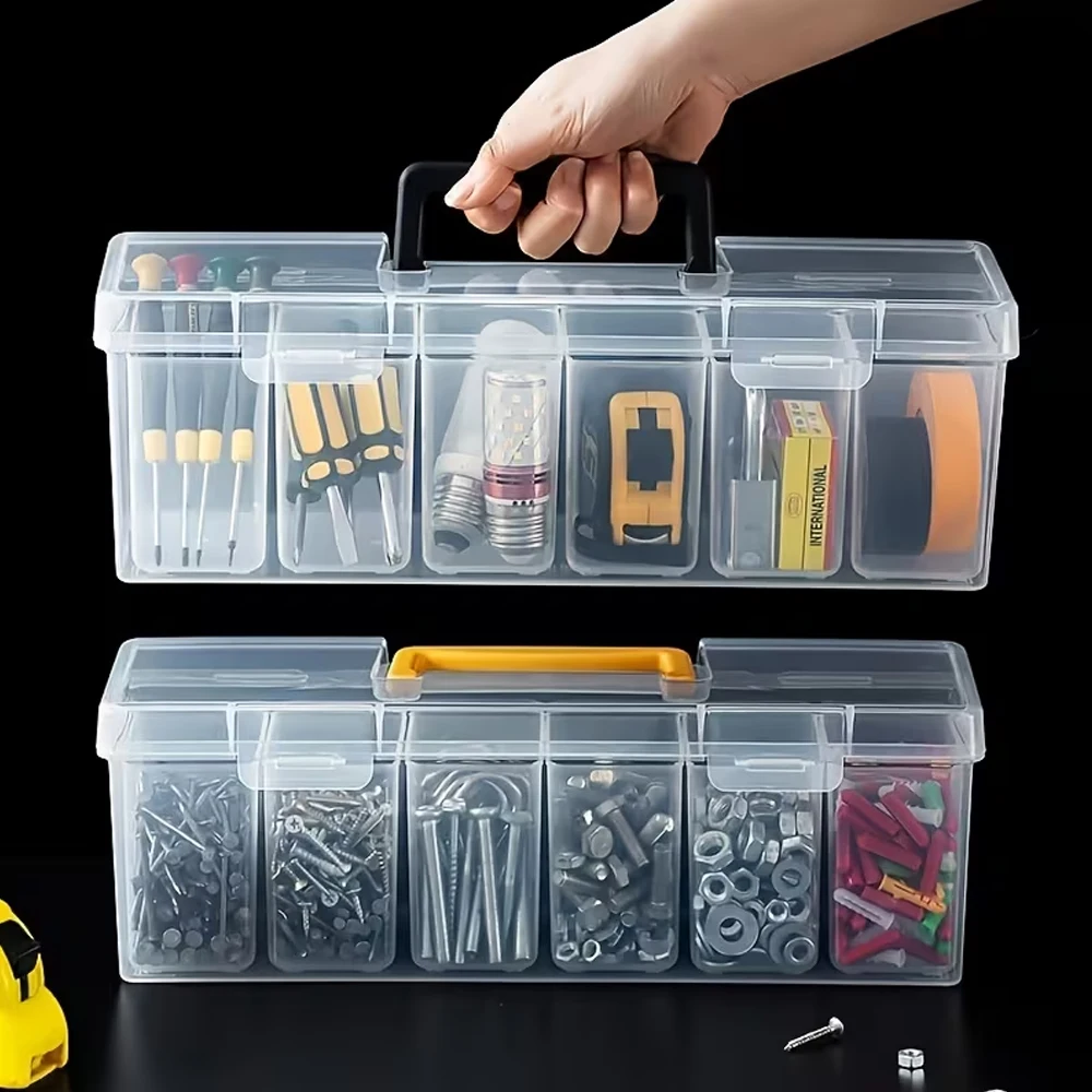 1 Handheld Hardware Tool Storage Box Contains 6 Small Boxes, Portable Storage Suitable for Home DIY and Outdoor Work, for Organizing Screws and Accessories, Home Desktop and Drawer Organizer