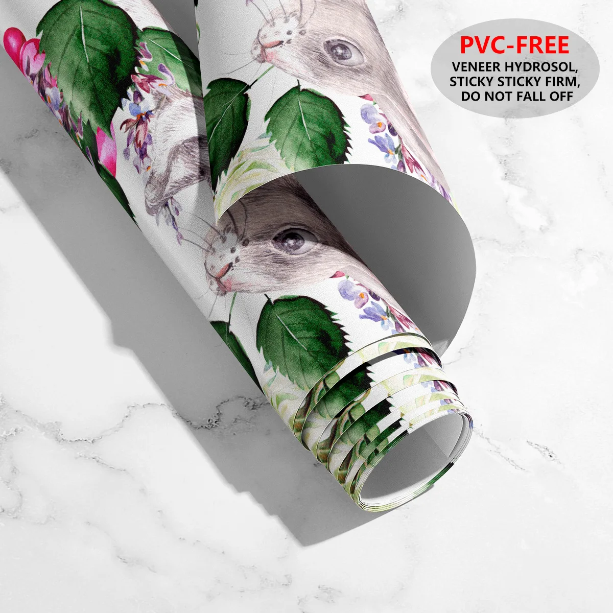 Nursery Peel and Stick Floral Pink Wallpaper Boho Rose Rabbit Animals Decorative Wall Paper for Girls Kids Bedroom