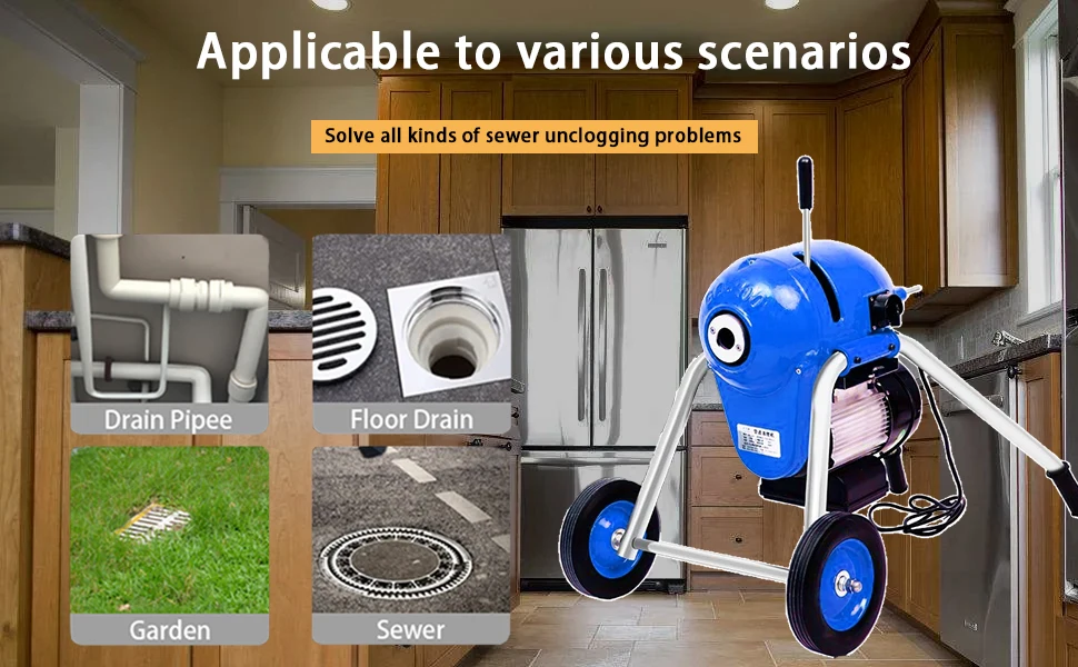 1100W Electric 4\"-8\" Drain Cleaner Machine Manual Sewer Snake Auger with 6 Cutters CW/CCW Control Disposable Home Kitchen Use