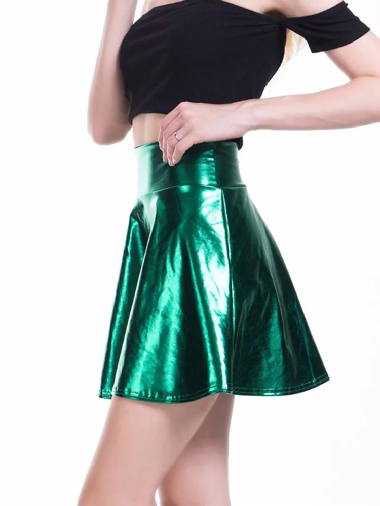 

CUHAKCI Summer Pleated Skirts Women Short Sexy Elastic High Waist Solid Casual Green Silver Gold Pink Mini Party Clubwear