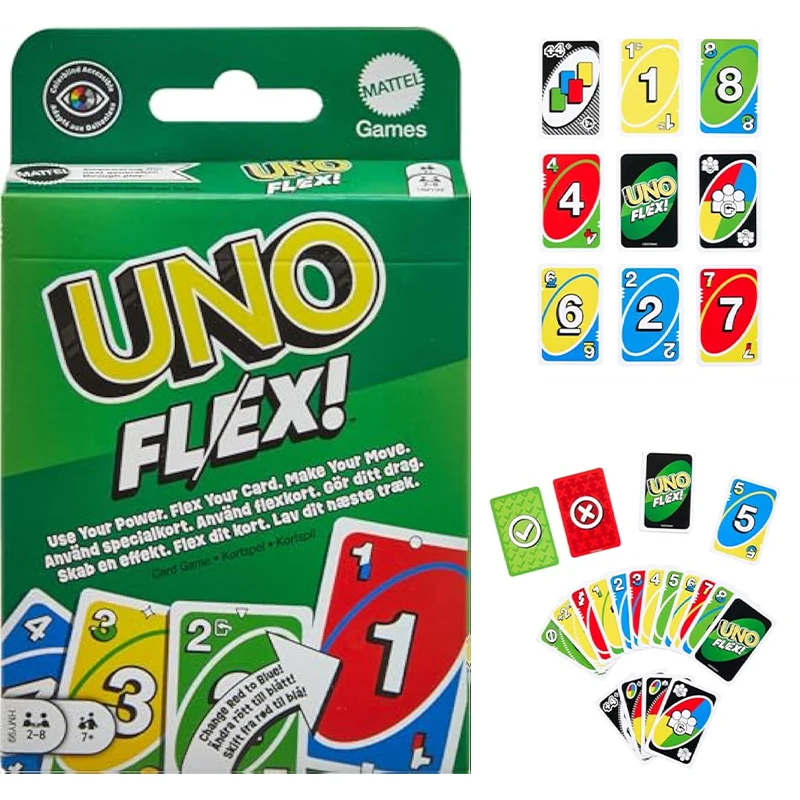 Mattel Games UNO's nieuwe Flex Card Game, een leuk spel voor volwassen gezinnen en feestspelavonden, 2 tot 6 spelers, wordt geleverd met opbergtas