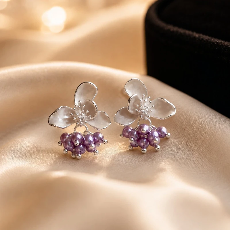 GANPUP Elegante Zirkonia-Perlen-Blütenblätter-Ohrstecker für Damen, Modischer Schmuck, Geschenk für Party und Hochzeit – Detail 6