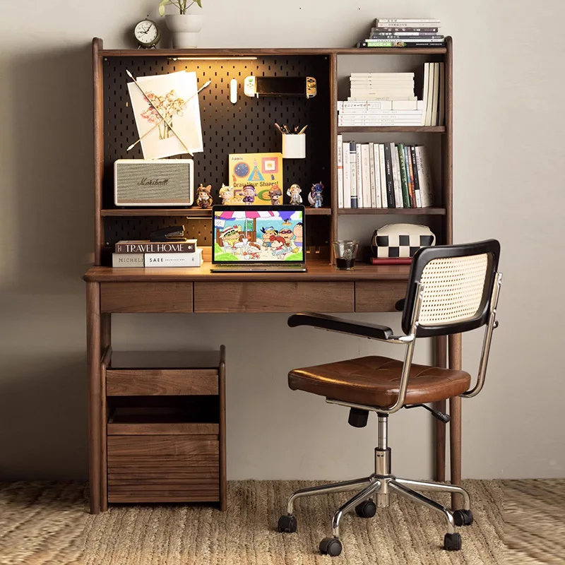 

Black walnut combination household computer desk, writing desk, North American bookshelf desk integrated