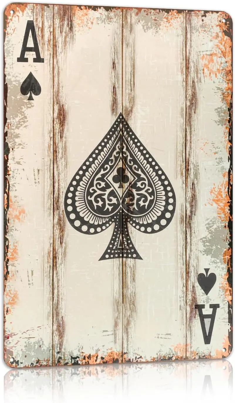 Vintage Poker Metal Sign Ace of Spades Tin Sign Playing Card Wall Sign Man Cave Home Wall Decor  Inch