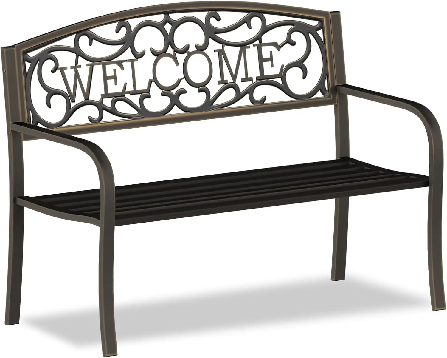 

50'' Patio Garden Bench, Loveseats Patio Park Bench,Black Steel Cast Iron Frame Bench,Metal Bench Outdoor