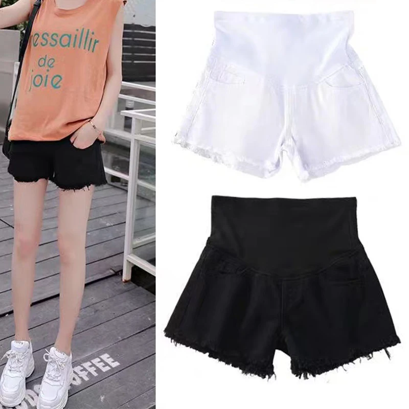 

Summer Fashion Shorts Pregnant Women Denim Shorts Curling Holes Pregnant Pants Stretch Belly Pregnant Women Clothes Maternity